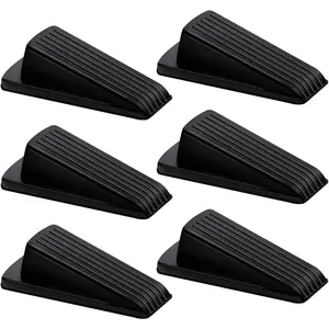 6 Pack Black Rubber Door Stopper Wedge for Bottom of Door, Works on All Floor Types