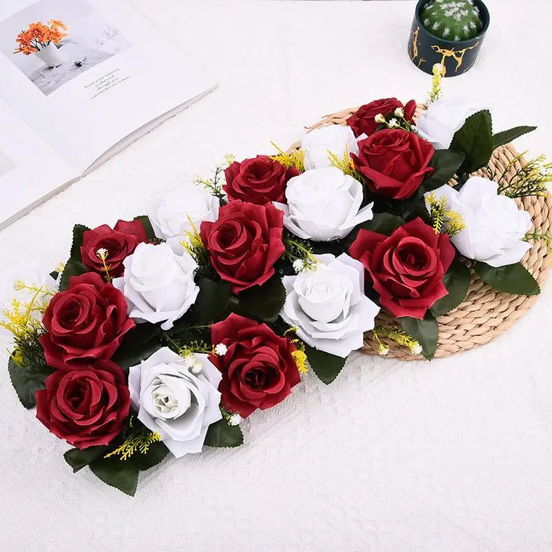 Decorative Pink Roses and Baby's Breath Artificial Floral Arrangement - Wedding Table Centerpiece, Dining Table Home Decor, Floral Display