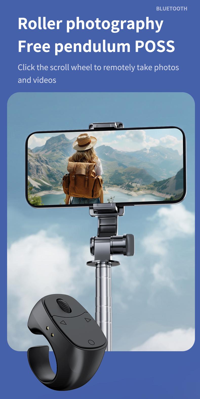 Mouse Ring Bluetooth Remote Control with Phone Stand, E-book Page Turner, Bluetooth Selfie & Video Recording Remote, Music Control, Compatible with iPhone, iPad, Android, Smartphones.