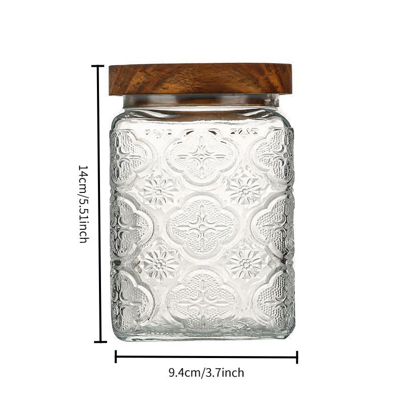 Vintage Begonia Pattern Kitchen Storage Jar, Embossed Glass Sealed Jar, Household Snack and Spice Storage, Wholesale Available