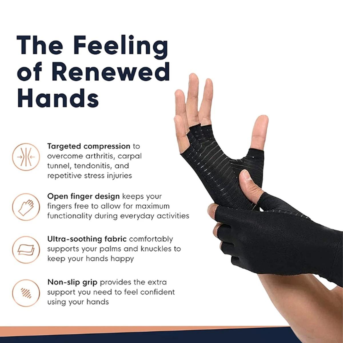 Unisex Compression Copper Gloves, Breathable Anti-Slip Fitness Gloves with Silver Stripes, Pain Relief for Arthritis, Office Work, Pressure Gloves