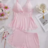 【Biack Friday】2 Piece Pajama Set, Soft Comfortable Bra Top & Shorts, Sexy Slim-Fit Design, All Seasons Home Wear, Plain Surface, China Made