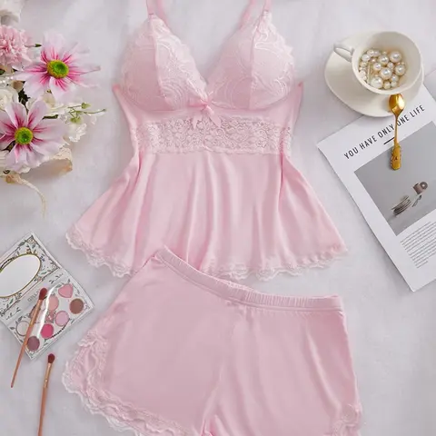 【Biack Friday】2 Piece Pajama Set, Soft Comfortable Bra Top & Shorts, Sexy Slim-Fit Design, All Seasons Home Wear, Plain Surface, China Made