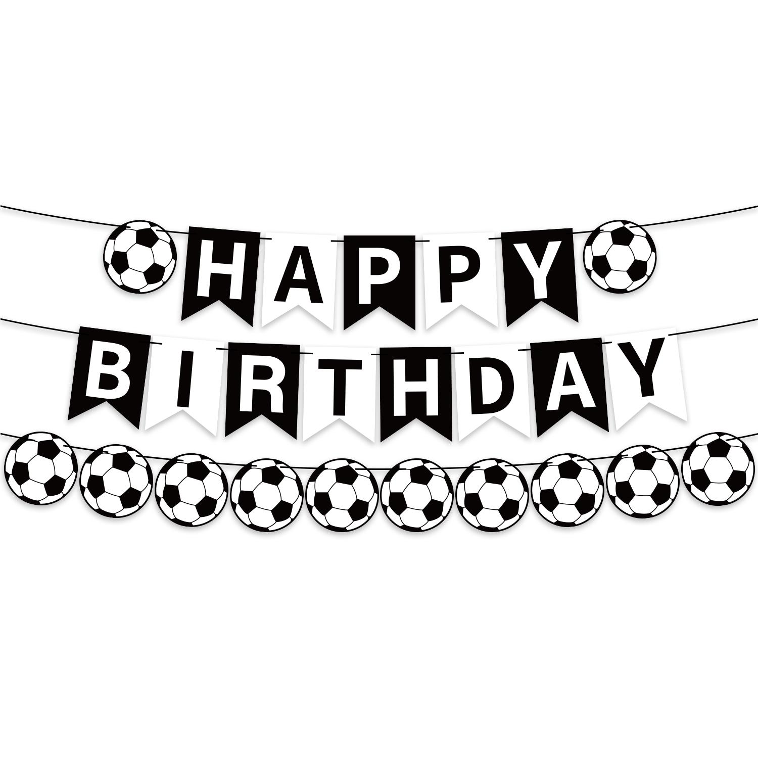 2pcs Soccer Banner Happy Birthday Decor, Football Fan Party Decoration, Sports Theme Pull Flag, Background Wall Decor for Boys