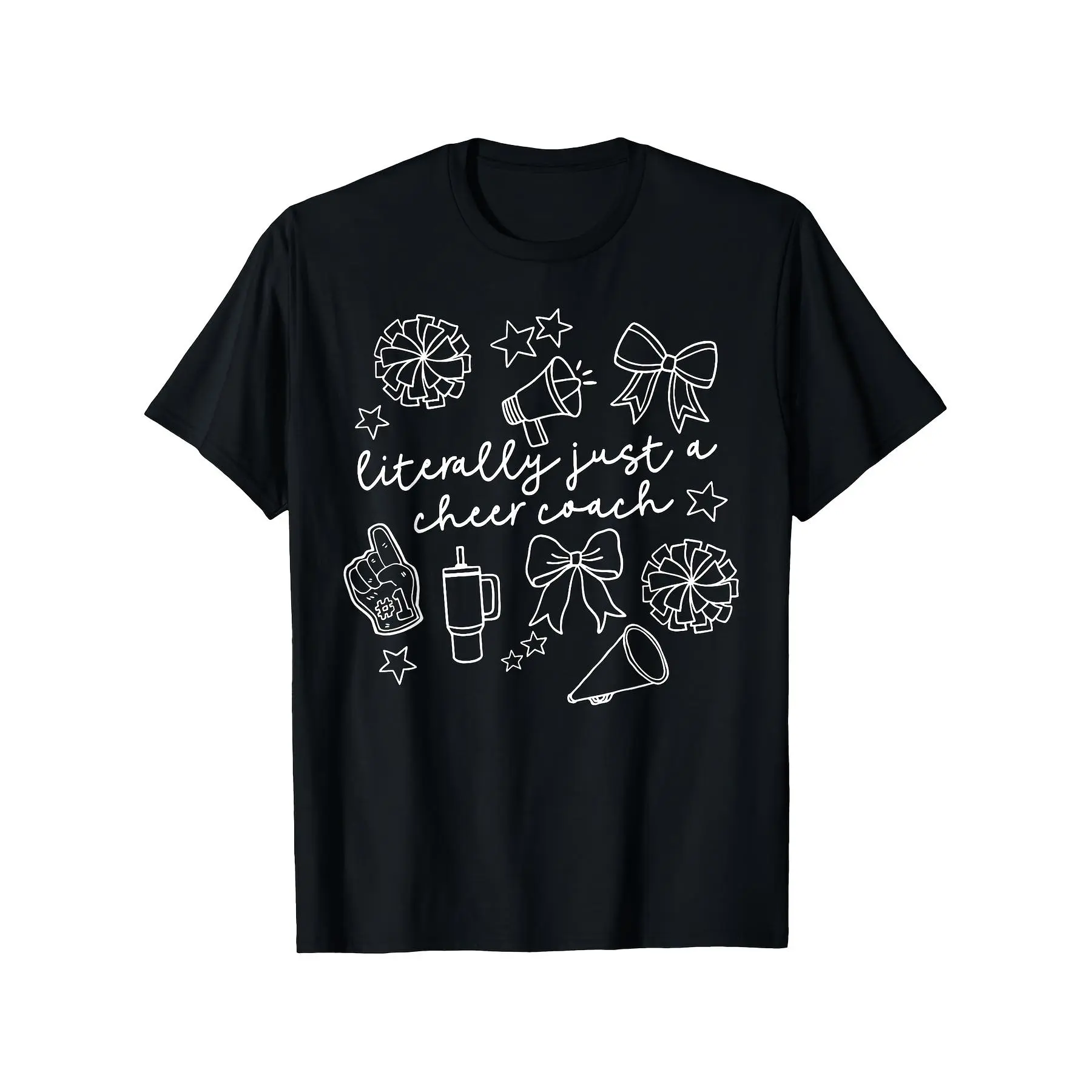 Retro Cheer Coach TShirt Unisex Short Sleeve Tee with Cheerleading Megaphone PomPoms Bow Print Coaches Squads Cheerleading Events Casual Round Neck Top
