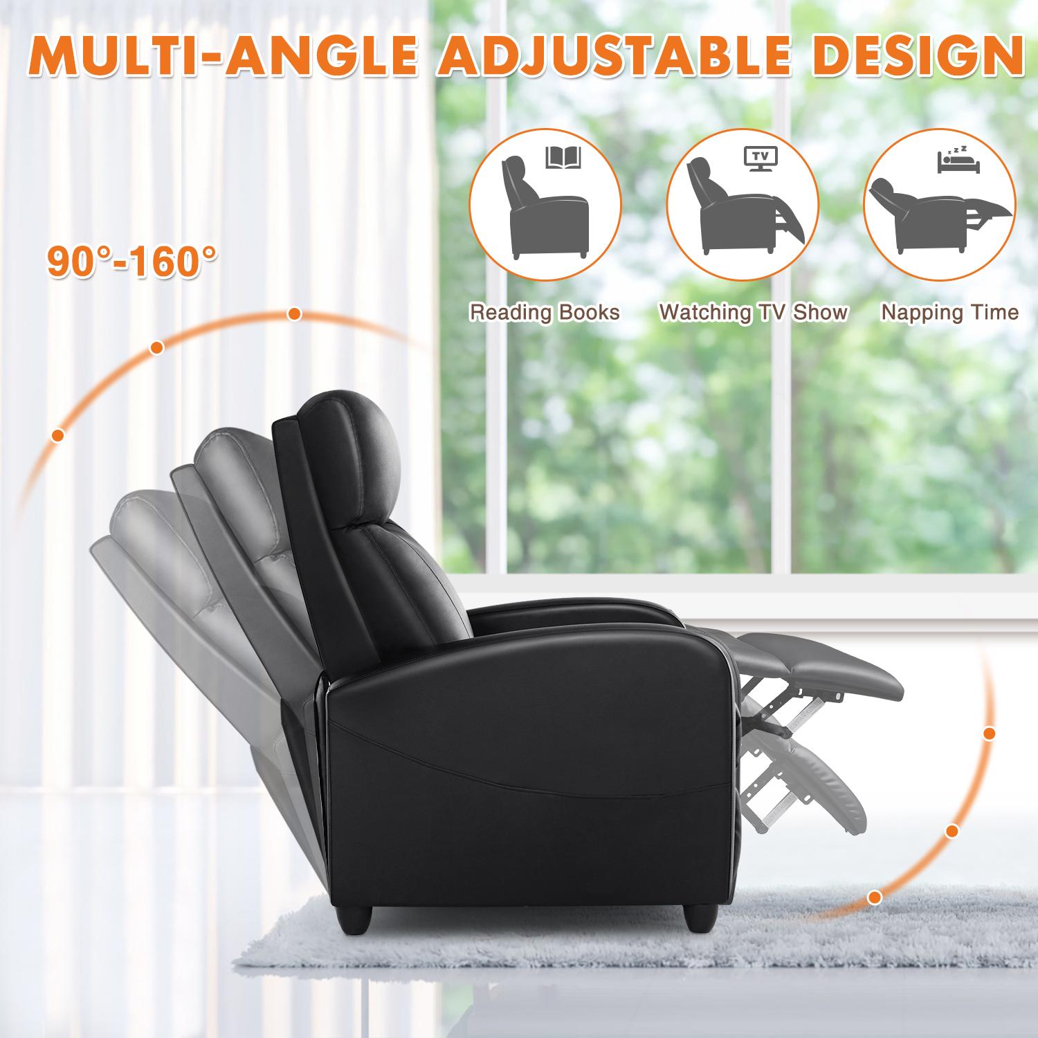 Massage & Heating Manual Recliner Sofa | Ergonomic Casual Chair for Living Room Relaxation Comfort Durable Chair Heater Remote Control Sturdy Material Black