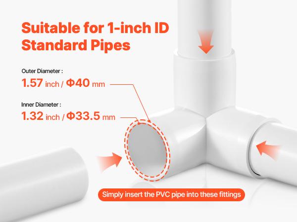 VEVOR 3-Way PVC Fittings, 1-inch PVC Pipe Joints Elbow Connector, 10-Pack Furniture Grade PVC Tee Fittings for DIY Storage Rack, Animal Cage, Pool or Garden Support Frame, Impact Weather-Resistant