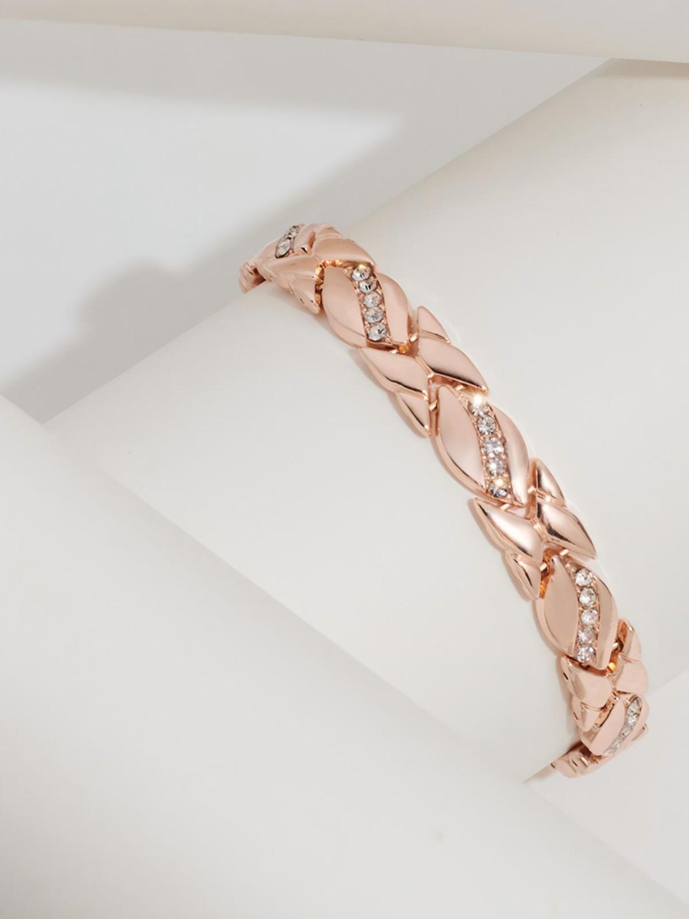 【Valentine's Day gift】Women's Leaf Bracelet, Pure Copper Magnetic Bracelet with Diamonds, 3500 Gauss Effective Magnet, Outdoor Fun Accessory