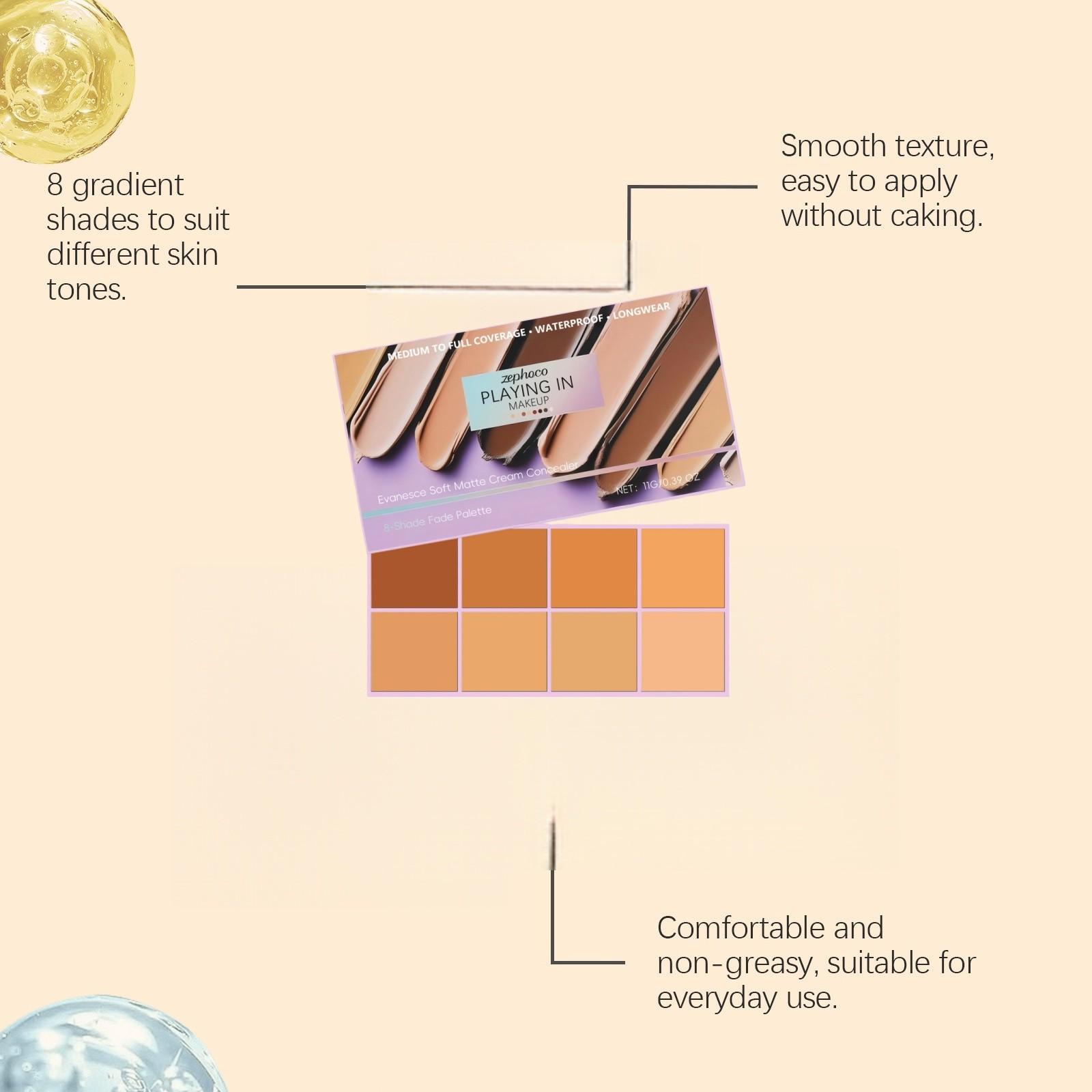 Zephoco Matte Gradient Concealer Cream Hydrating Flawless Coverage, Buildable Matte Finish, Cover Face Spots Acne Scars Freckles Dark Circles, Contouring Palette, Makeup Essential
