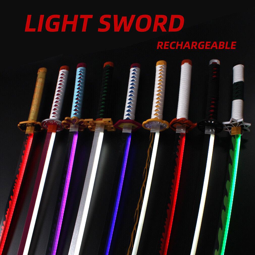 41 inches LED Light Tsugikuni Yoriichi Demon Slayer Sword Cosplay with Belt & Holder Stand Display for Cosplay & Collection and Anime Fans