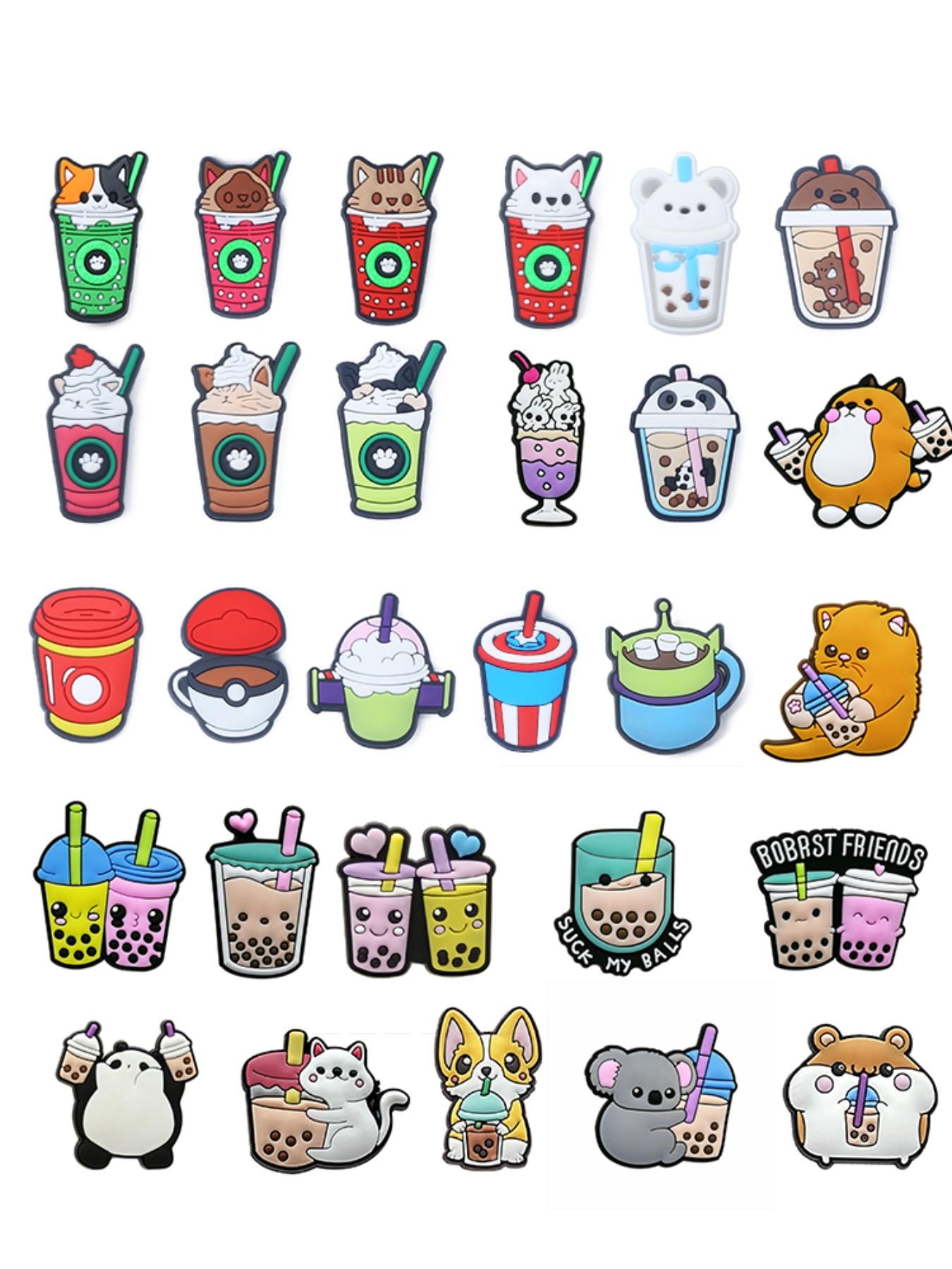 28/50/100pcs Cute Milk Tea Drink Coffee Series Shoe Charms, DIY Shoe Boot Decoration Accessories, Wristband Book Bag Decorations, All Seasons Party Style, Footwear
