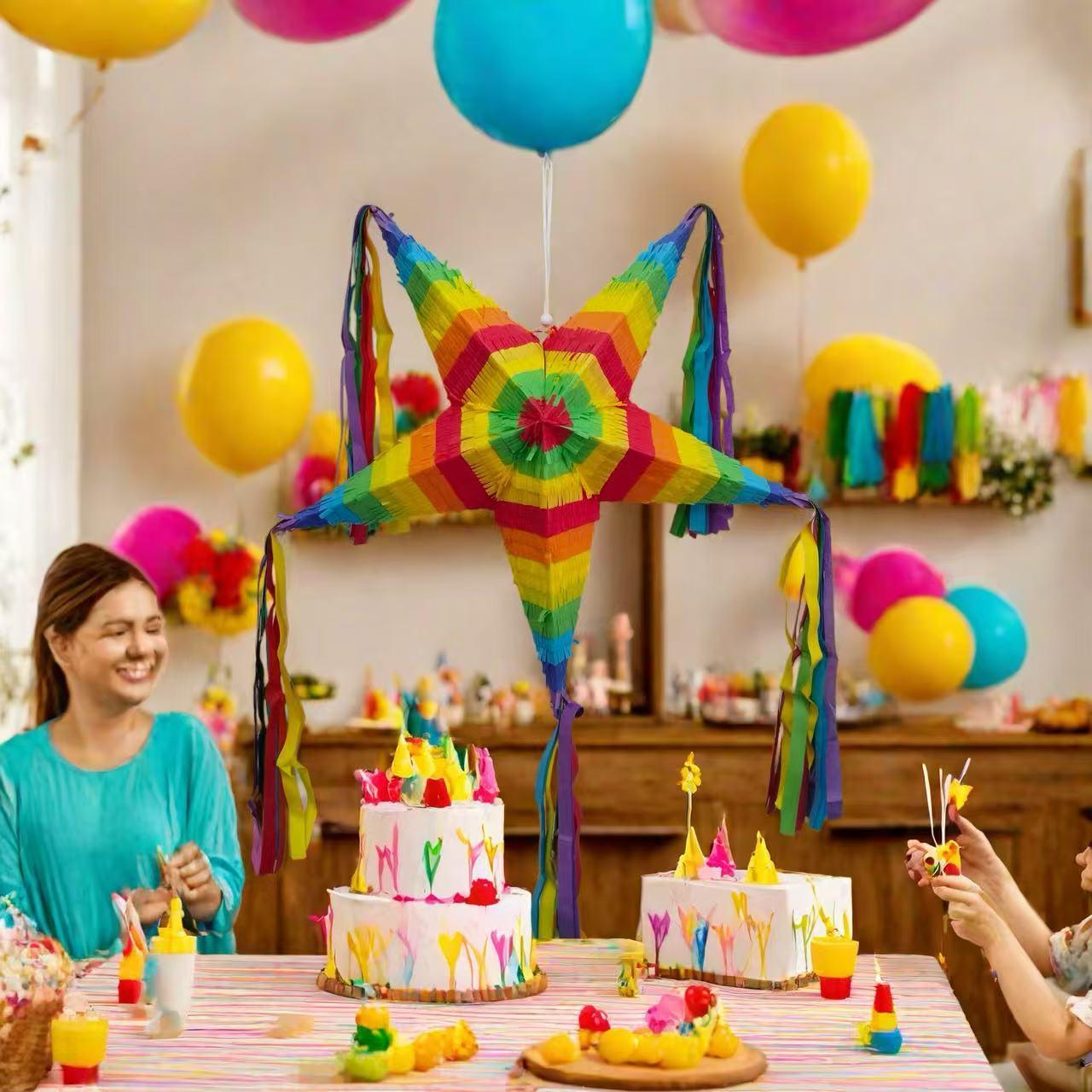 Foldable Pentagon Pinata Set, Colorful Party Decorations, Birthday & Festival Events, Team Building Activities, Outdoor Gatherings