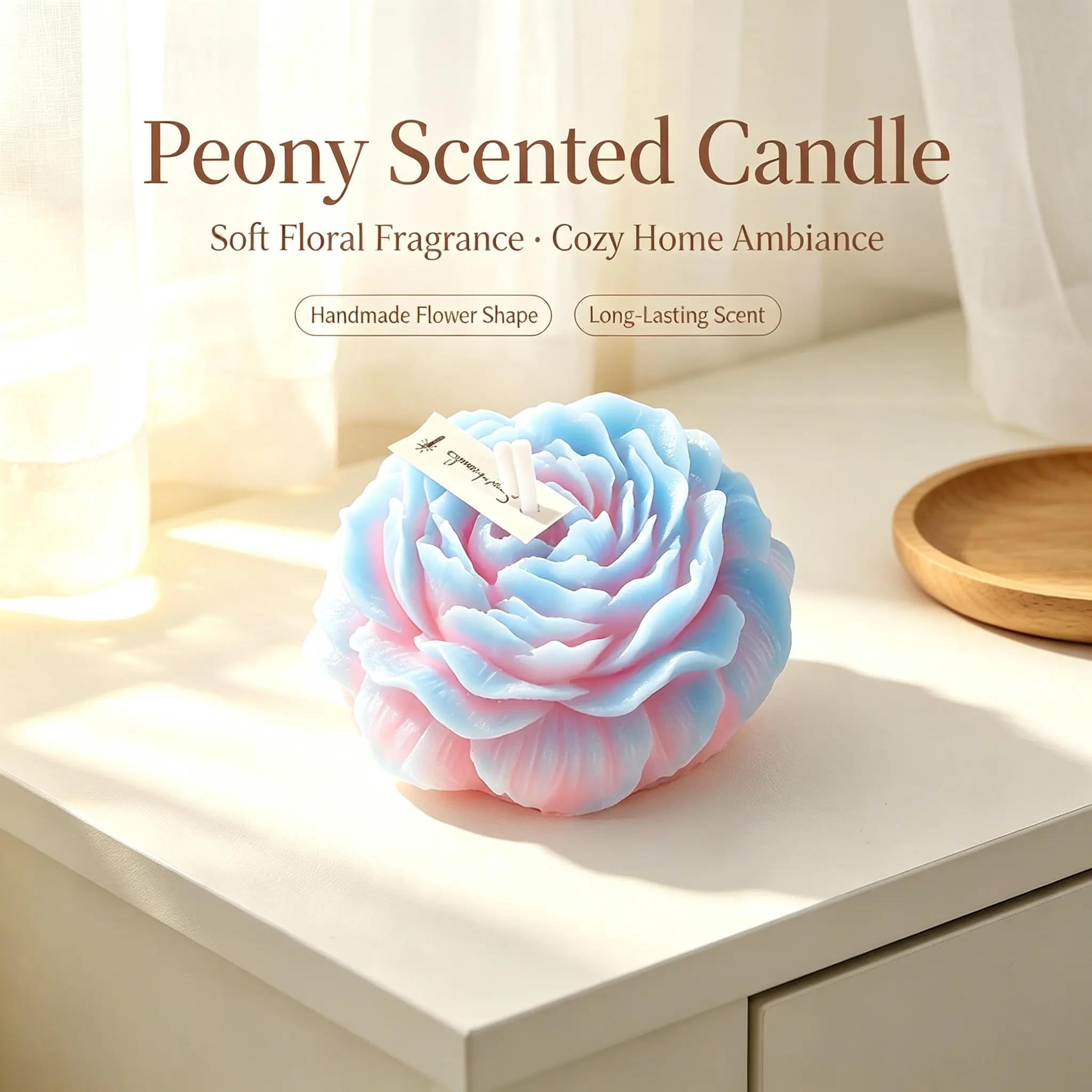 Gradient Peony Scented Candle, Handmade Aromatherapy Candle, Home Decor Gift, Women's Birthday Present, Bedroom Decoration