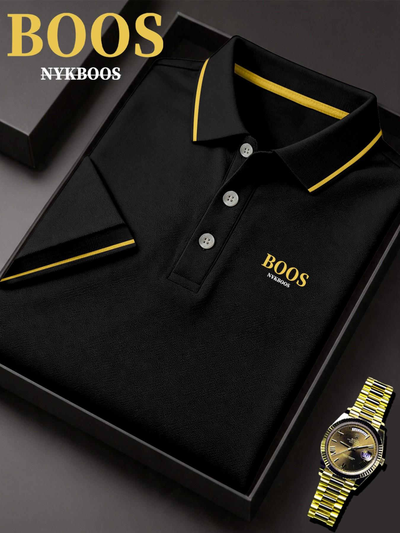 Lb5031 Classic Boss Logo Print Men's Fitted Polo Shirt, Elastic Casual Breathable All-Season Comfortable Durable High-End Polo