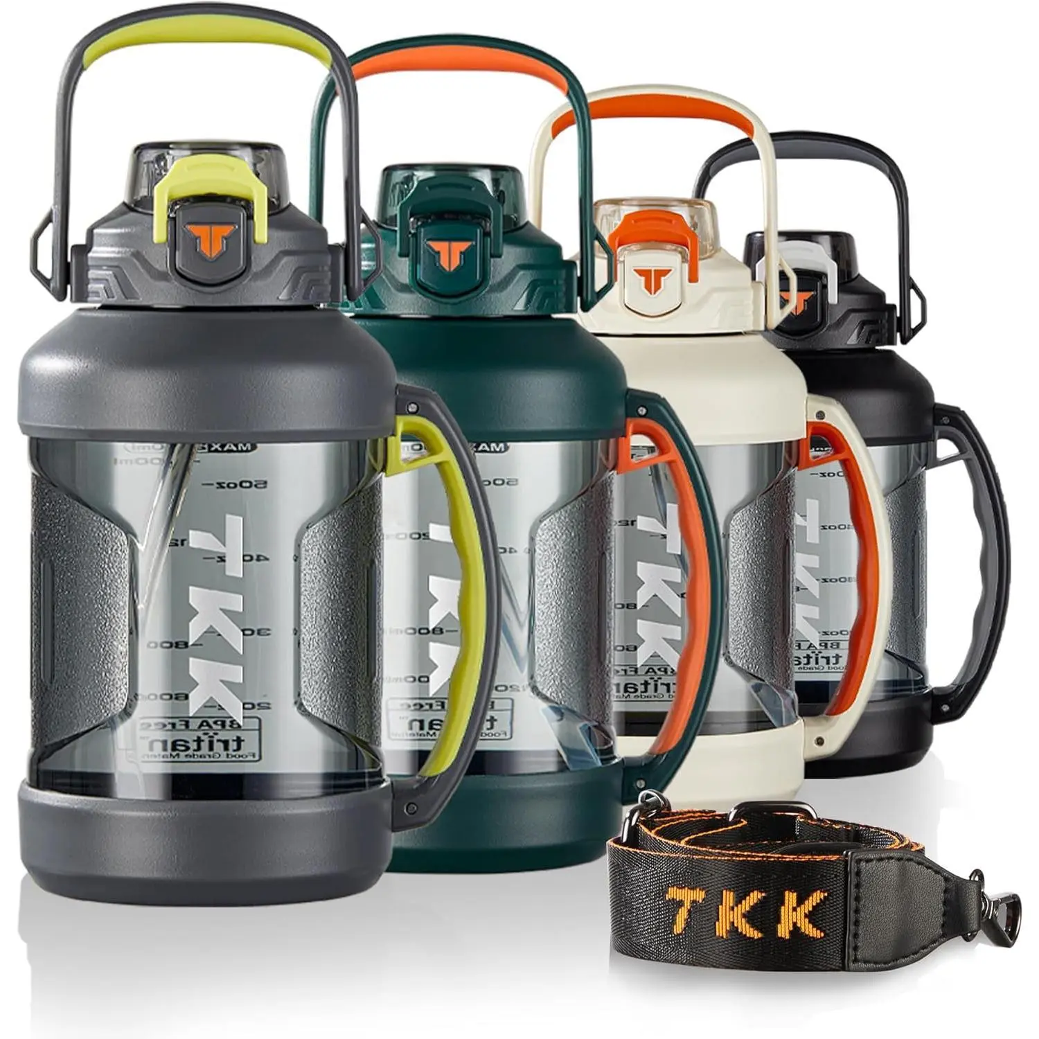 Half Gallon Water Jug Sport Bottle with Straw 2 in 1 Lid Dishwasher Safe BPA Free Leakproof Large Capacity Tritan Plastic Bottle 1/2 Gallon 64oz Water Bottle for Gym Travel Camping Outdoor, Gray