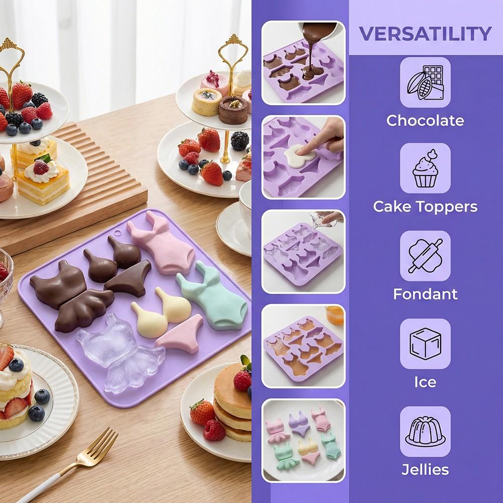 3pcs 10-Cavity Women Shape Silicone Molds, DIY Chocolate Candy Pudding Dessert Cake Decorations, Baking Cookie Mold Set