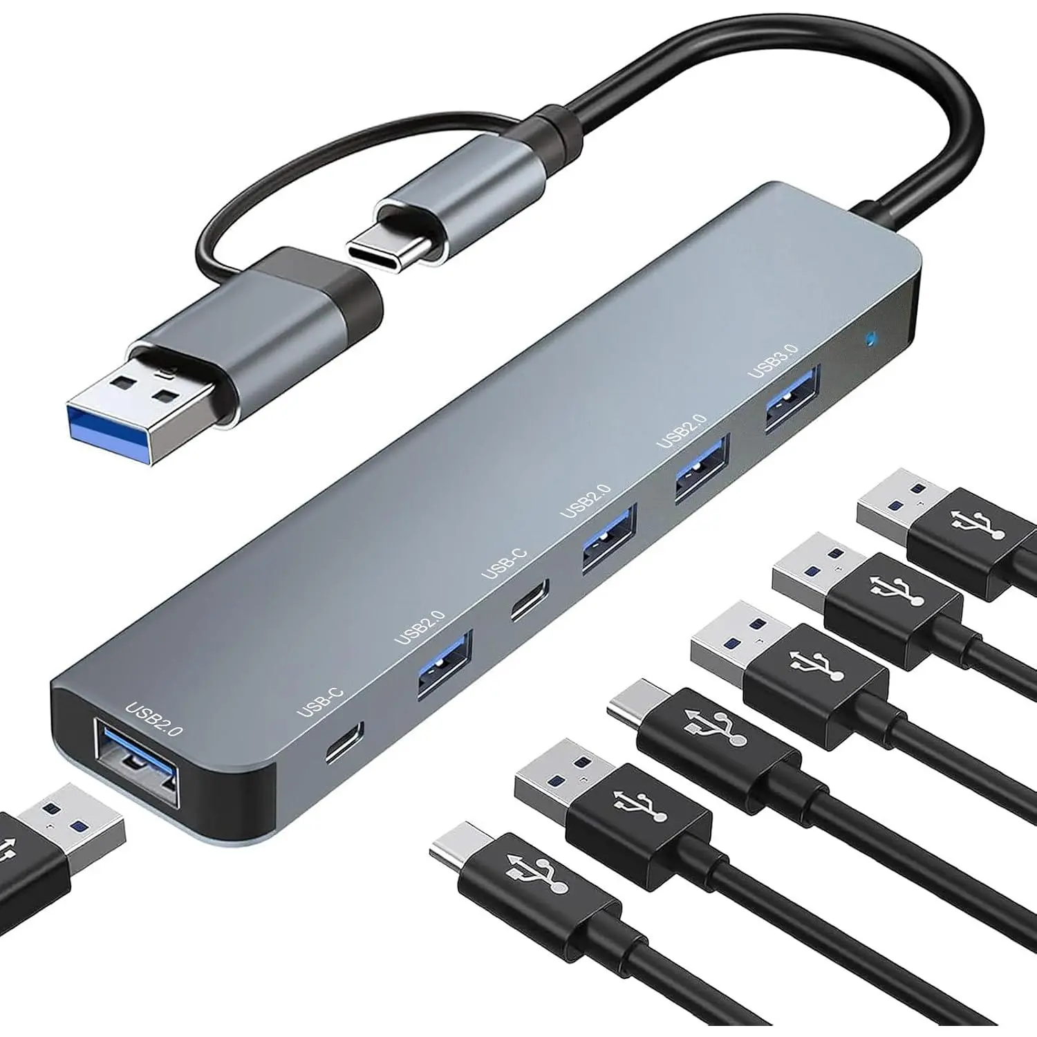 7-in-2 USB C Multi-Port Hub - Upgraded Splitter with 1xUSB 3.0, 4xUSB 2.0, 2xUSB C, High-Speed Data Transfer Portable Universal Compatible USB 3.0 Multifunction Adapter Dongle for MacBook, PC/Laptop, High-Speed Data Transfer Multifunction Adapters,techvib