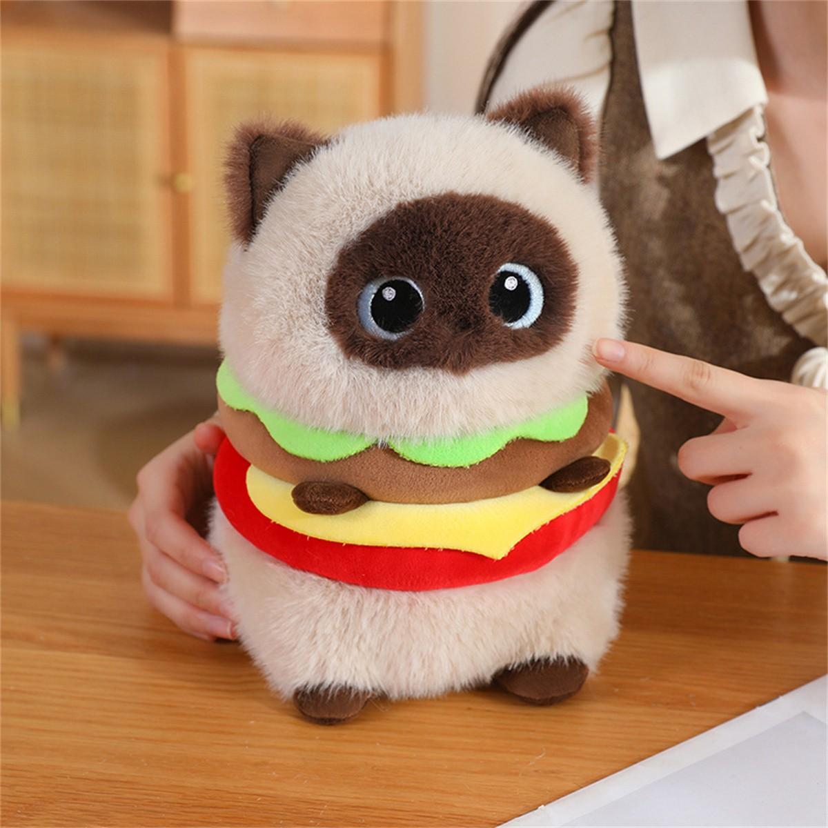 Hamburger Cat Plush Toy, Fun Home Decor, Birthday Gift, Mother's Day Gift, Christmas Gift, Unisex, Model Jsb20250101