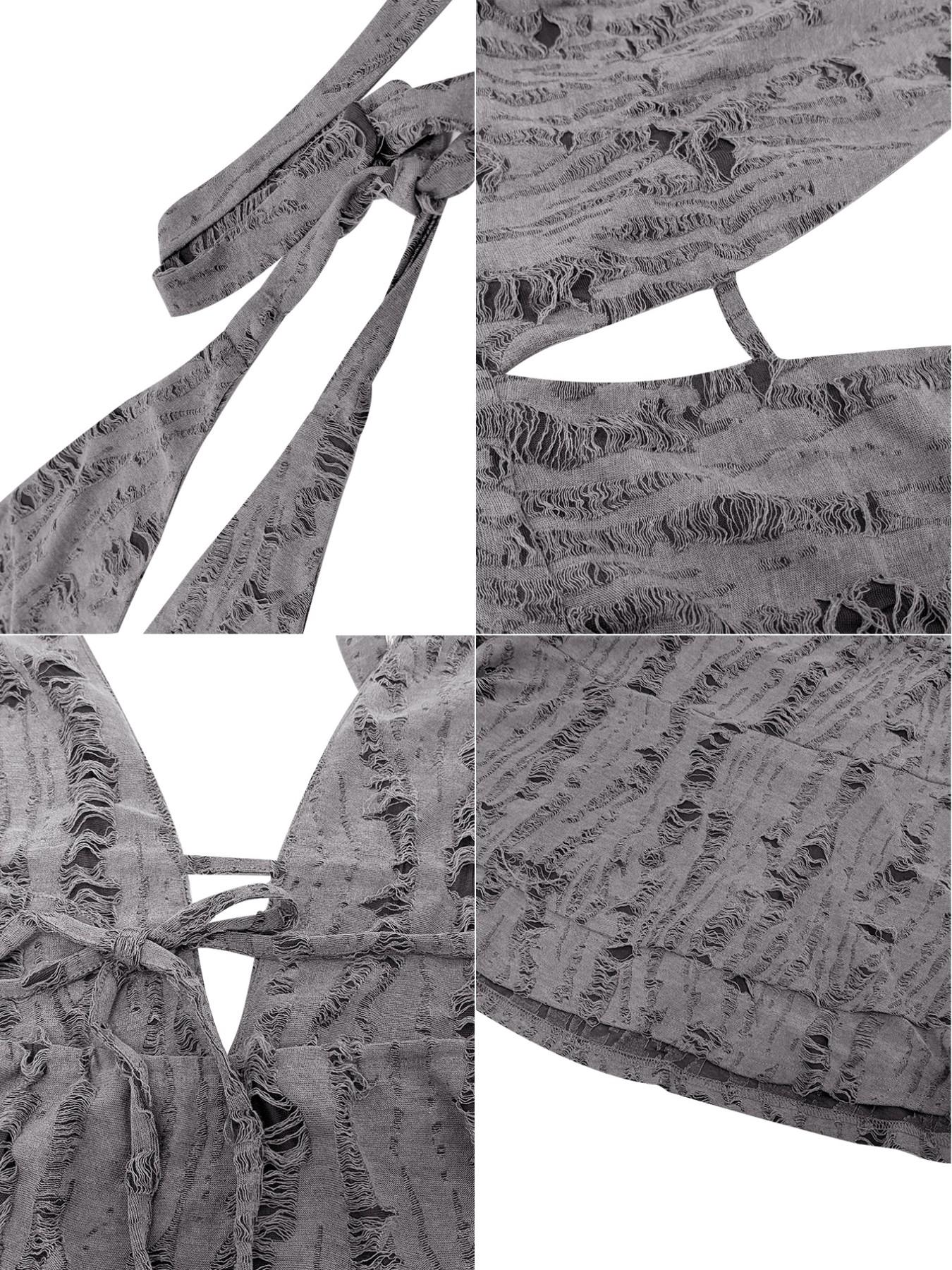 LovelyWholesale Women's Summer Vacation Solid Color Ripped Design Asymmetrical Hem Tie Halter Backless Sexy Mini Dress, Sexy Style, Perfect for Vacations