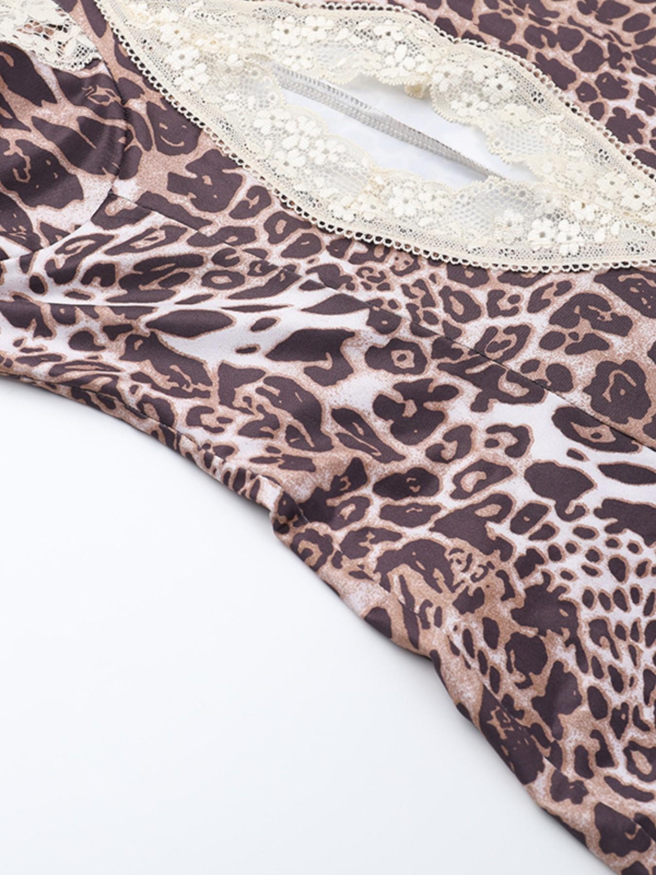 Women's Leopard Print Lace Trim Sexy Dress, Elegant Sleeveless Dress for Party Club Dating Wear, Ladies Summer Clothes