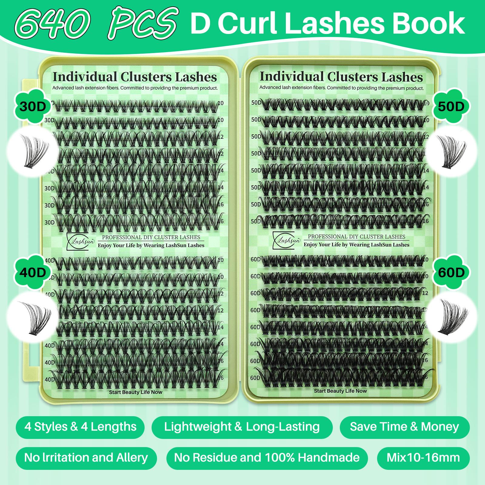 1480PCS/650PCS/640PCS Lash Clusters Kit D Curl 9 Styles Bottom/Spikes/Natural/Anime Lashes Kit with Bond&Seal Lash Remover Brush Lash Applicator Headband Wristband set, Individual Eyelash Kit, DIY Eyelash Kit, Lash Extensions Kit, For Beginners&Proficient