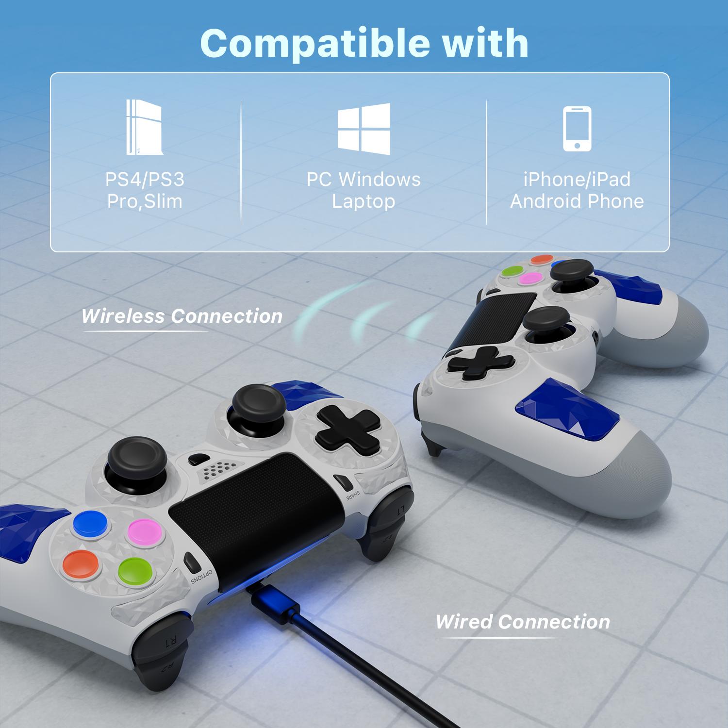 Wireless PS4 Controller for PS4/PC/Android/iOS, With Double Vibration, Six Axis Gyro, Touch Pad, Speaker, Playstation Gamepad White Gaming Items