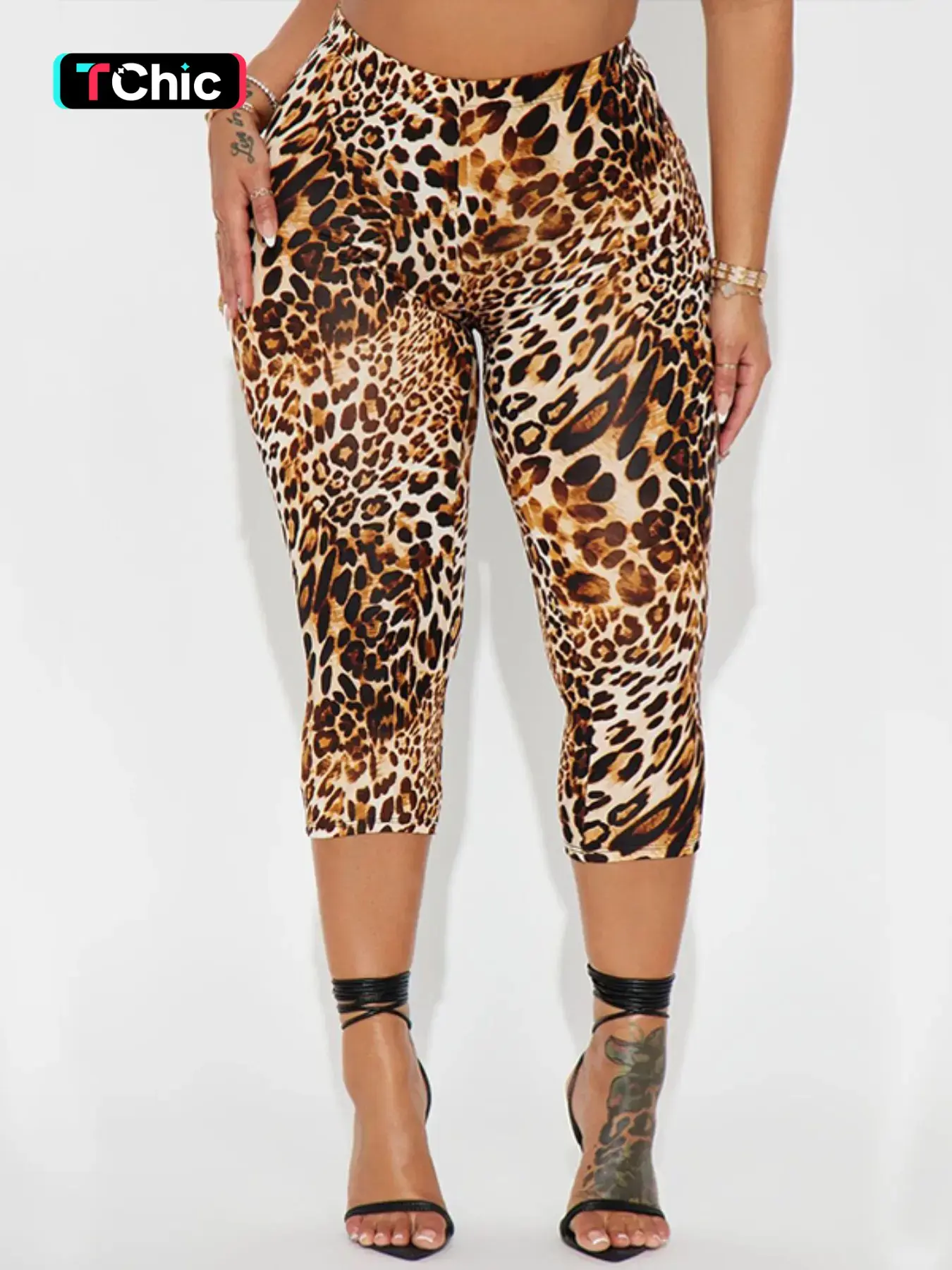 Women's Leopard Print / Solid Capri Pants, Casual Comfy Stretchy High Waist Stretch High Waisted High Waist Skinny Capri Pants for Daily Wear, Casual Leggings, High Waists Leggings, Ladies Bottoms for All Seasons