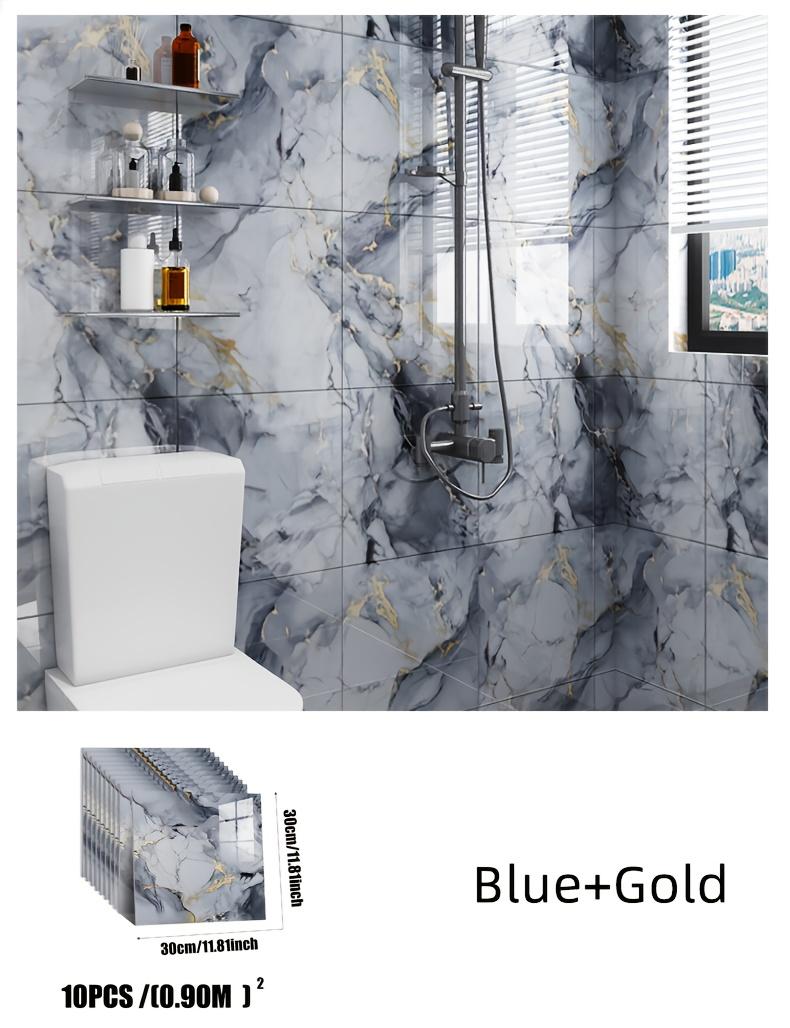 10/30 Pcs Marble Peel and Stick Wallpaper Tiles | Waterproof Vinyl Backsplash Panels for Bathroom, Kitchen & Living Room | Self-Adhesive with Blue/Gold/Grey/White Marble Patterns | 11.8in*11.8in (30cm*30cm) - Tool-Free Installation, No Glue Needed