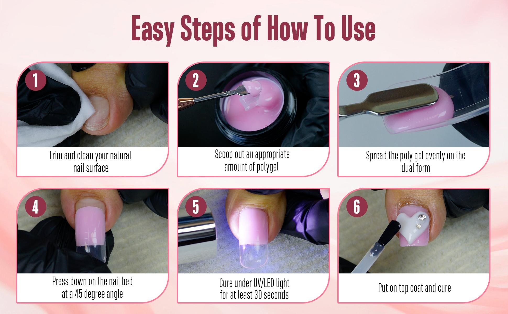 NOVO OVO Upgraded NON-STICKY Polygel Solution Procedure Set, White and Pink non-sticky Poly Gel, Dual-Ended Nail Pen, Extra Slim Nail File, Easy to Use Together with Toe or Hand Nail Dual Forms