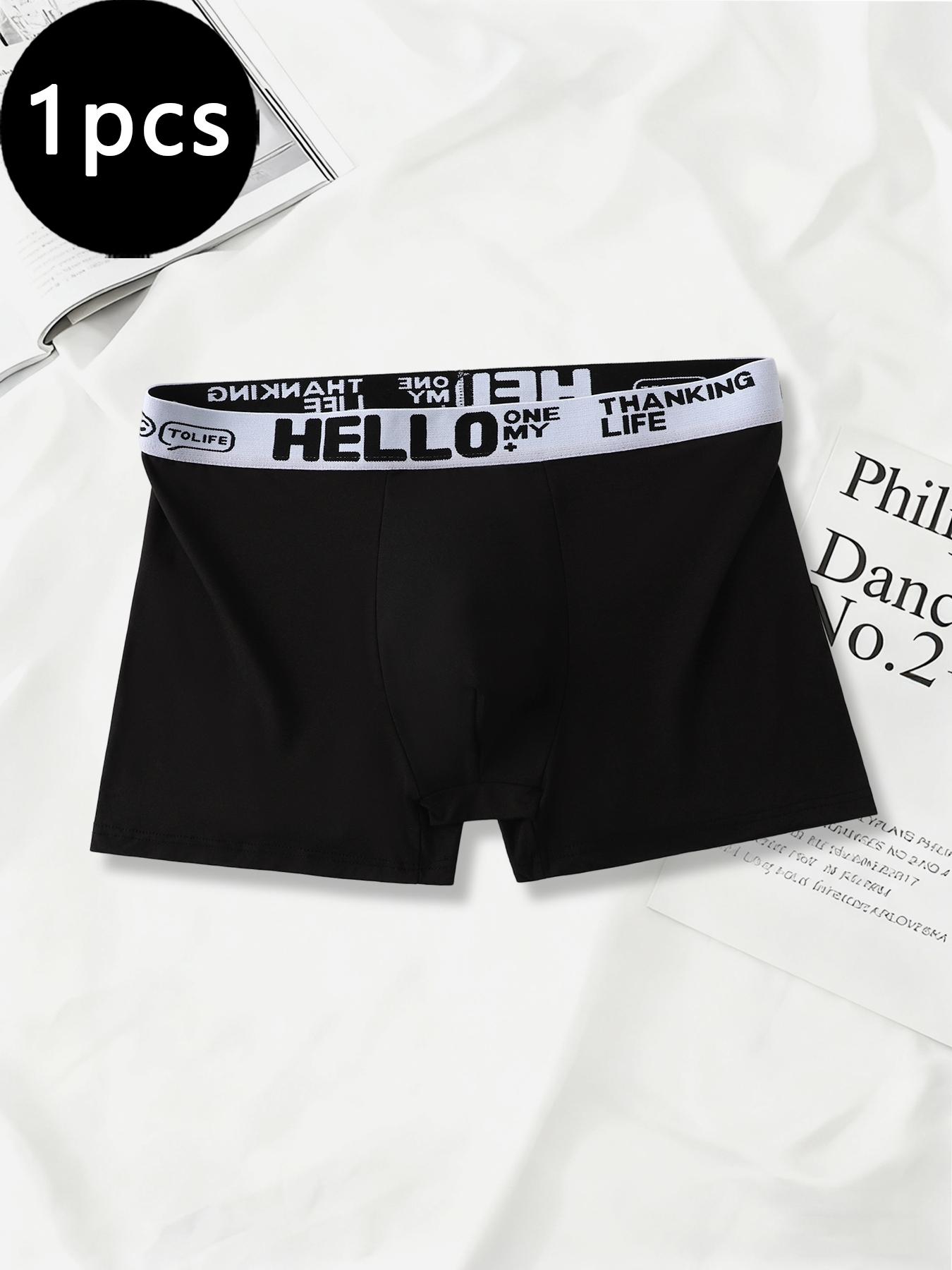 1 Pack Street Style Men's Boxer Briefs, 100% Cotton Breathable Underwear, Trendy Waistband Design, Men's Boxer Shorts