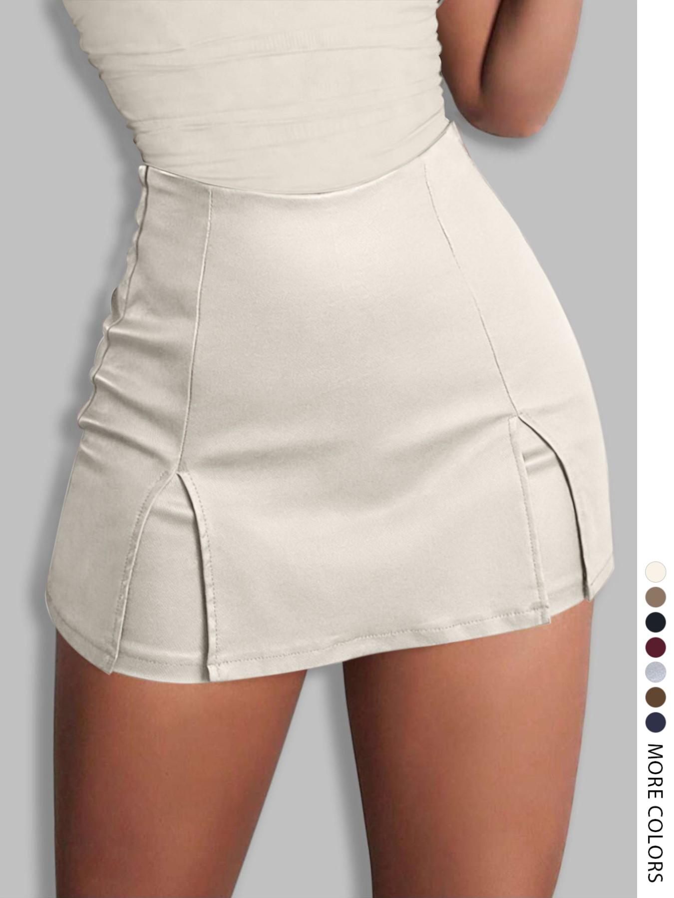 Women's Split Hem High Waist Skinny PU Skorts, Stretchy Zip Back Faux Leather Skort for Holiday Club Daily Wear, Lady's Bottoms for All Seasons