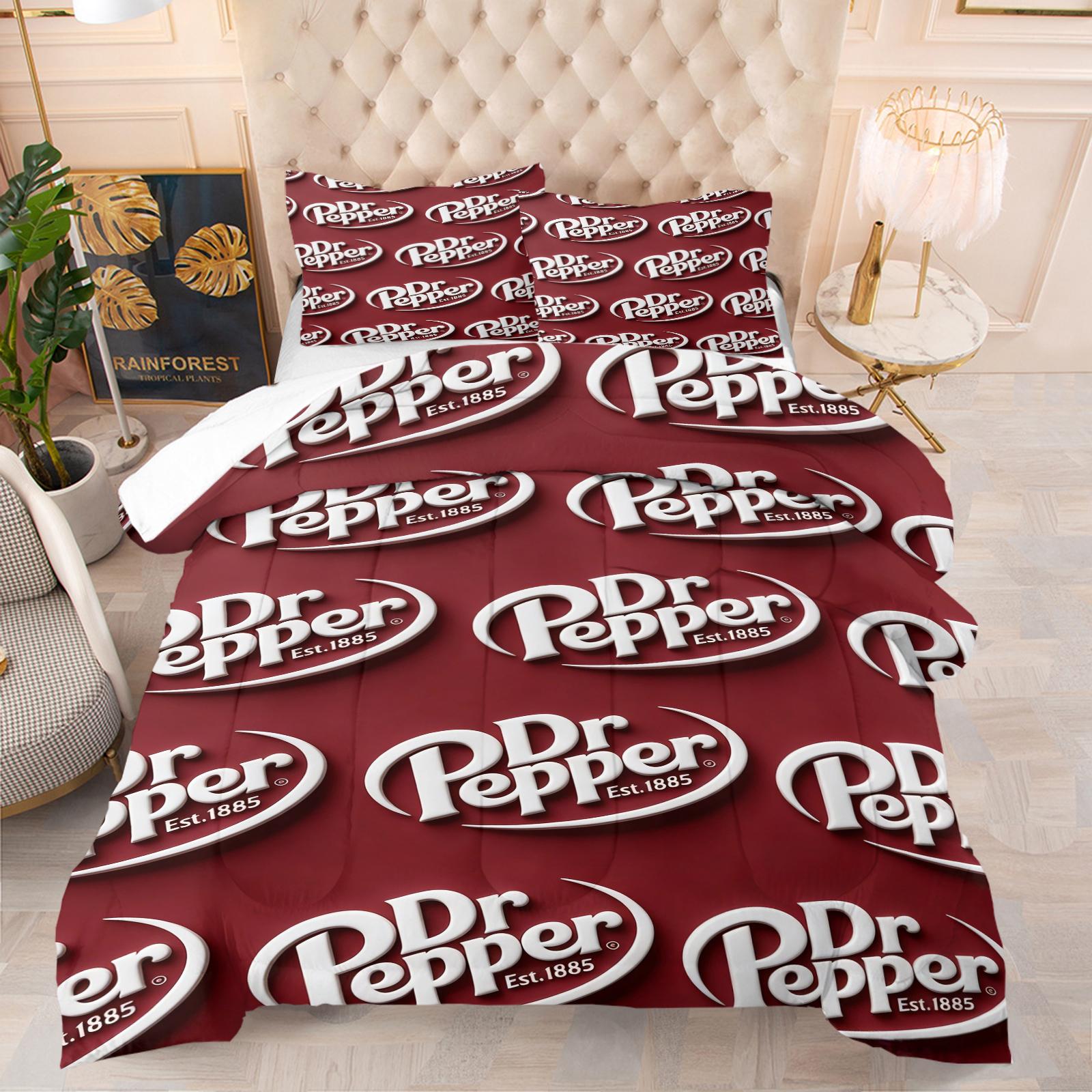 Dr.pepper Creative Design Quilt Set, Digital Print Bedding, Perfect for Young Adults' Bedroom Decor, Includes 1 Quilt and 1-2 Pillowcases