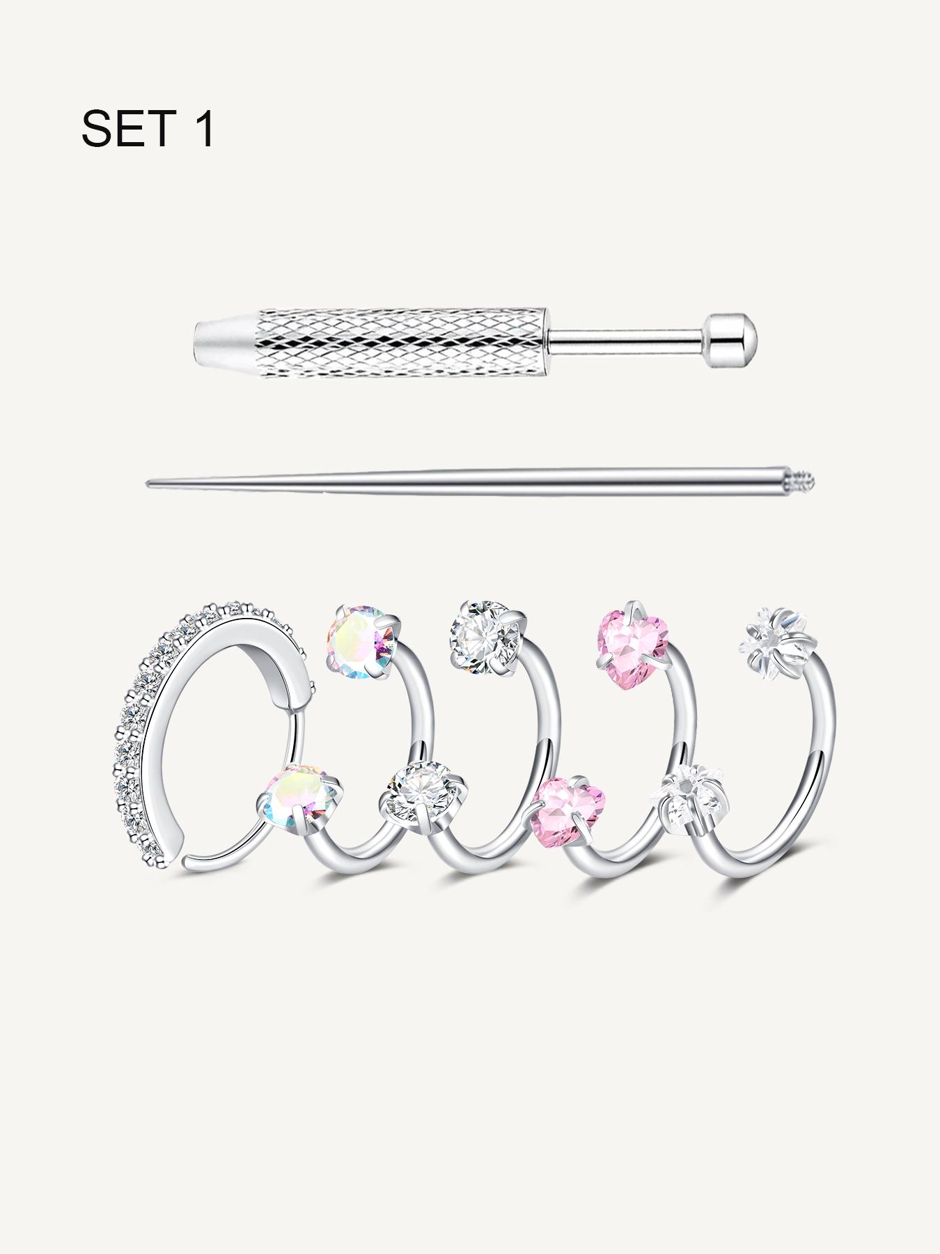 Cz Horseshoe Nose Rings, Internal Threaded Stainless Steel 18/20 Gauge 8mm Hoops, Ideal for Nose, Cartilage, Tragus, Helix & Lip Piercings