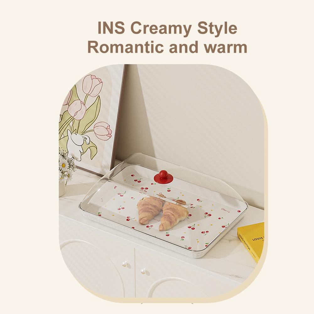 Creamy Style Food Tray with Transparent Lid, Cake Dessert Display Plate, Snack Nut Dish, Cute Preppy Design, Party Tableware