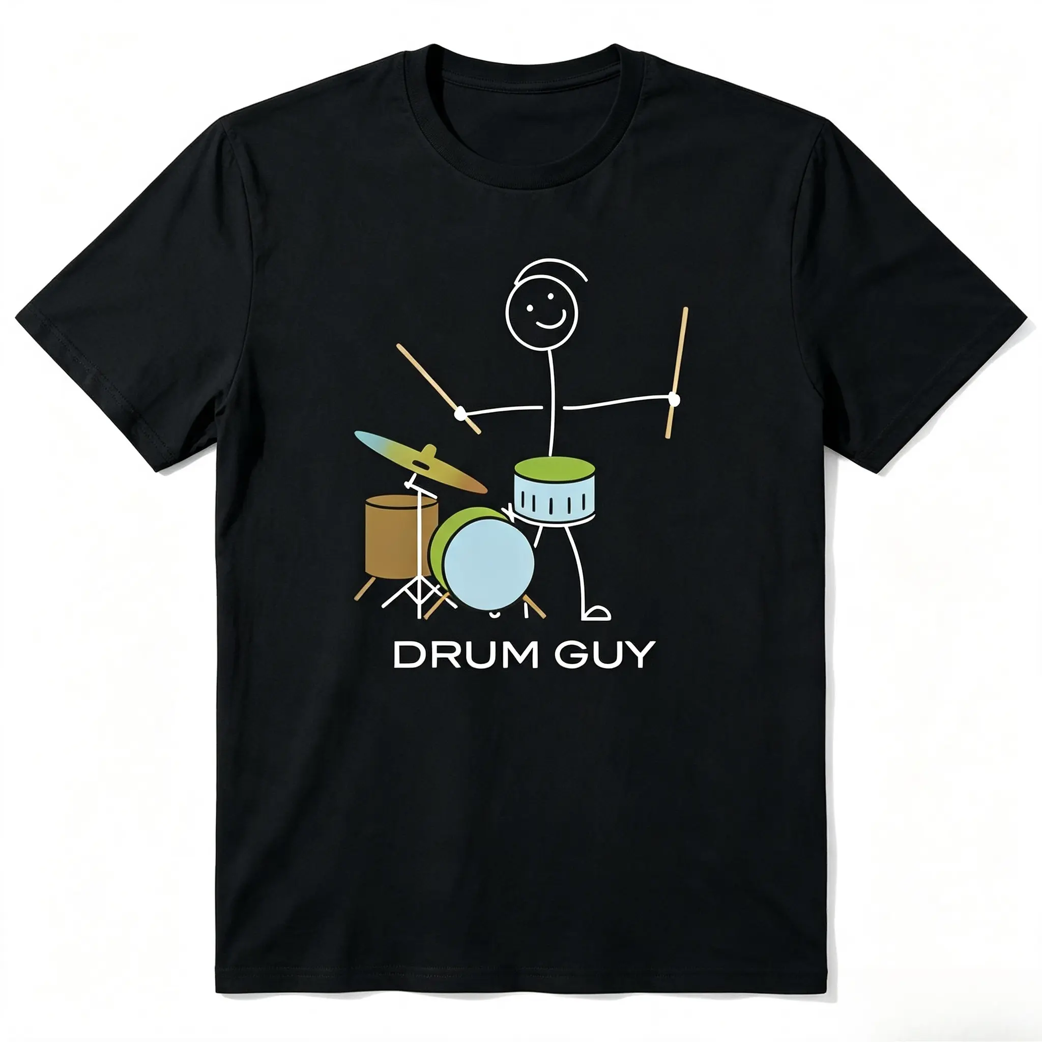 Stick Figure Drum Guy Drummer Graphic Cotton T-Shirt, Oversized Comfort Fashion Outfit, Music Lover Casual Top, Perfect Valentine's Day Holiday Gift for Lovers, Family, Friends For Him Her