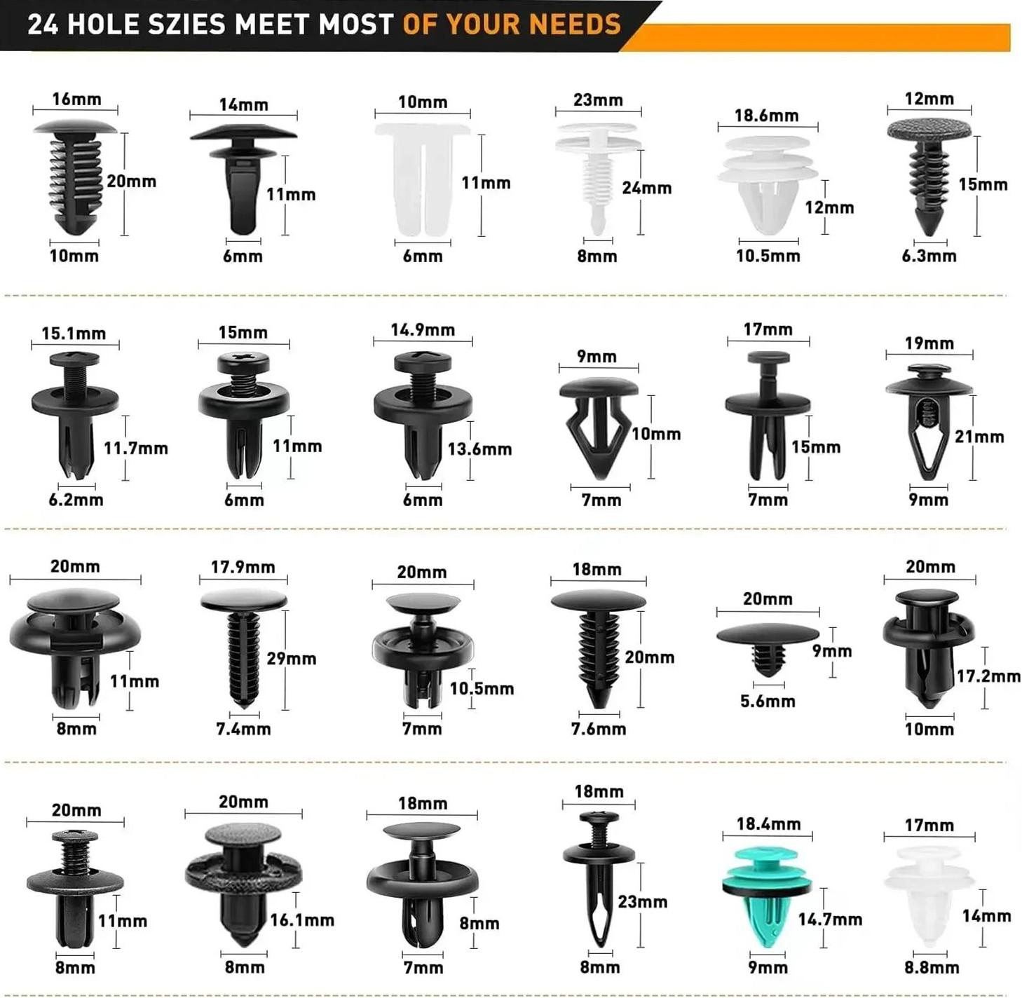 Heavy-Duty Sel-Locking Nylon Push Rivets, Versatile Fasteners for Automotive & Everyday Repairs, Clip Removal Plier Bracket Tool Kit