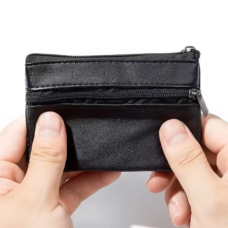 Mini Leather Coin Purse Small Zipper Wallet for Men & Women Key Holder Change Pouch PU Fabric 7.5cm x 10.5cm, Cool Mini Stuff