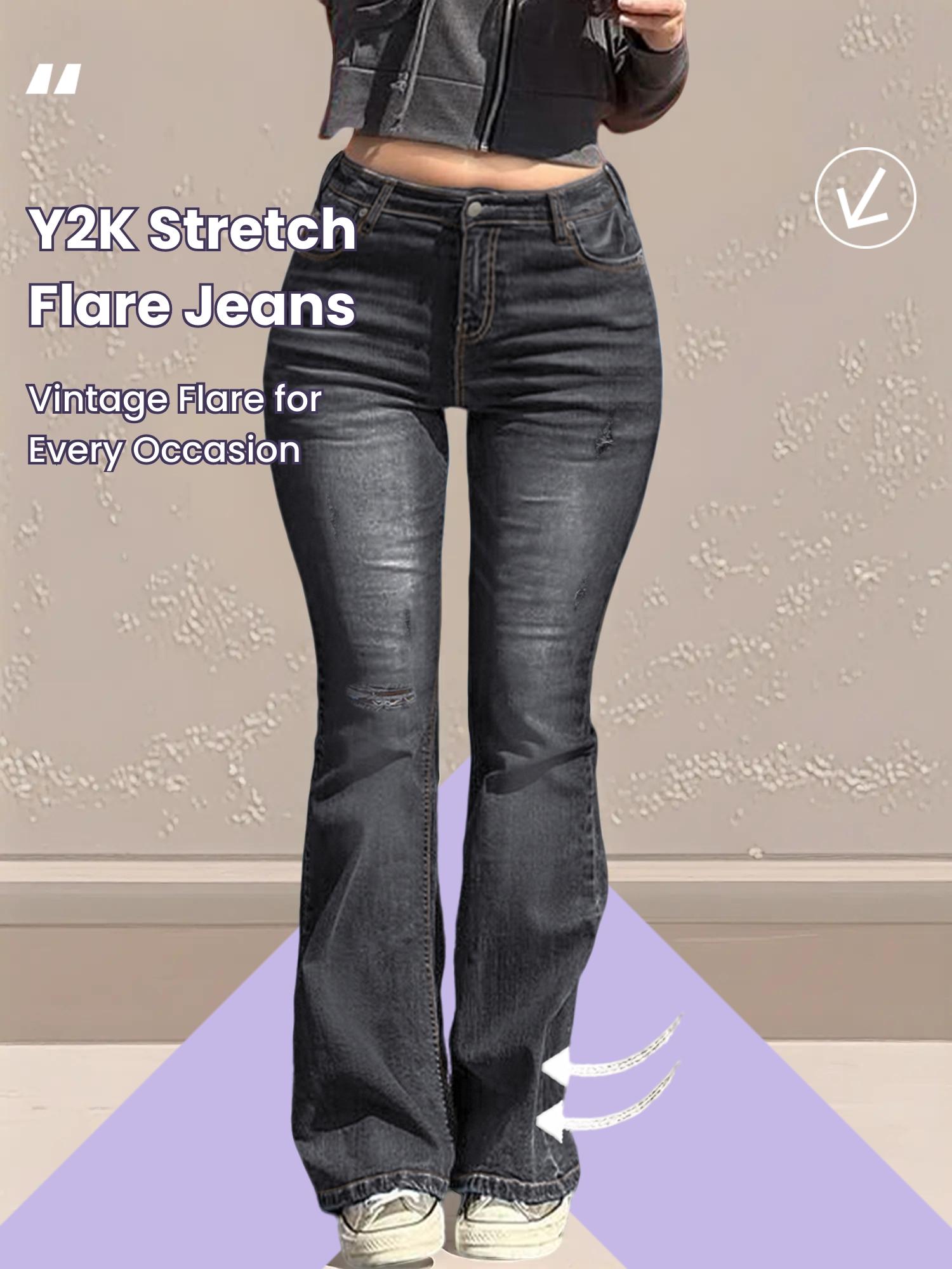 GILIPUR Y2K Women's Mid-Stretch Flared Vintage Wash Jeans,Women's Vintage Mid-Low Waist Waisted Flare Jeans,Starched Jeans Girls,90s Outfits,Mom Jeans,Fit Jeans,Cute Bell-Bottomed,Denim Trousers For All Seasons And All Occasions,T-Chic