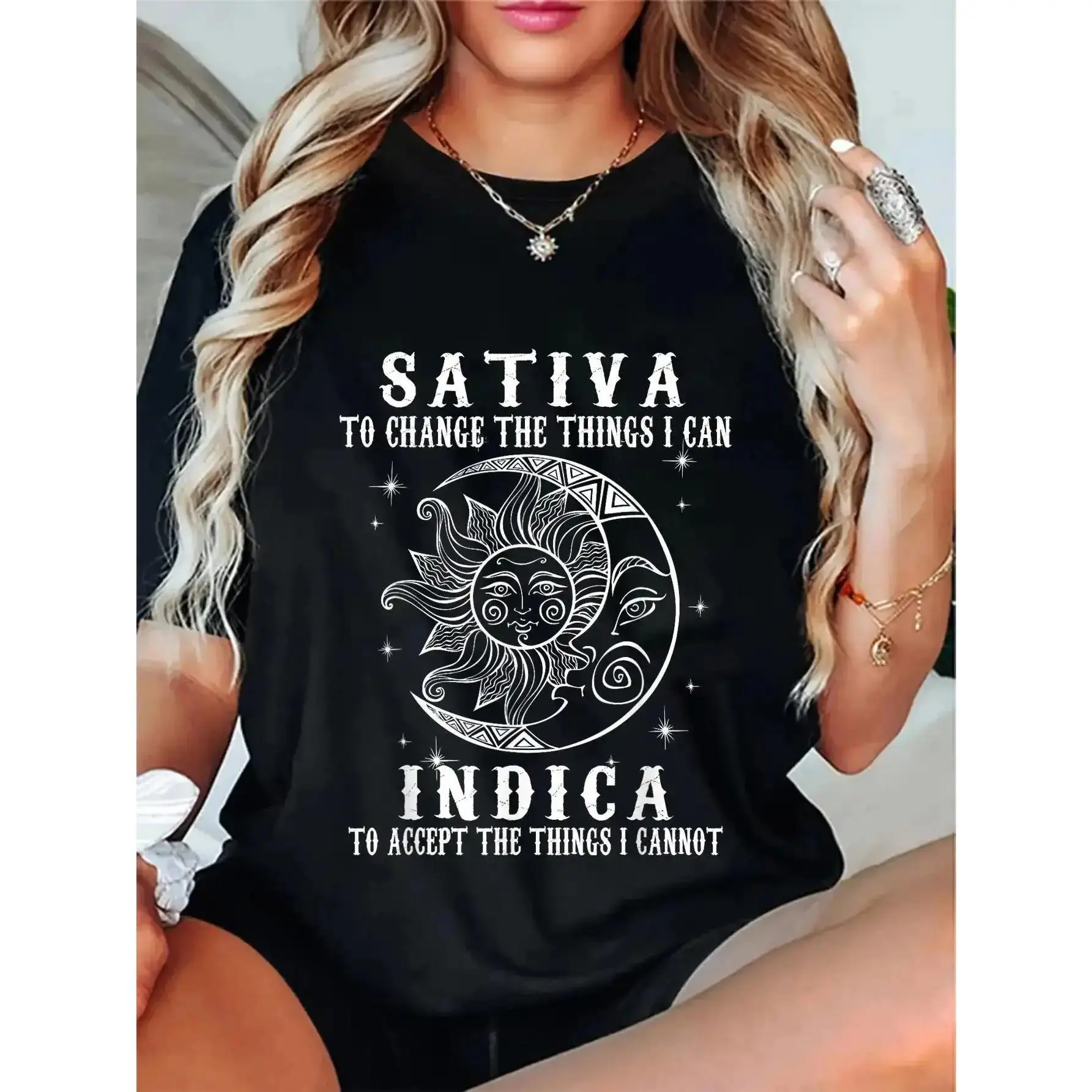Sativa Indica Graphic Short Sleeve Tee, Unisex Casual Streetwear with Funny Cannabis Quote Print and Round Neck, Tshirt, Cannabis Theme, Casual Trendy Tee, Art Graphic Tee