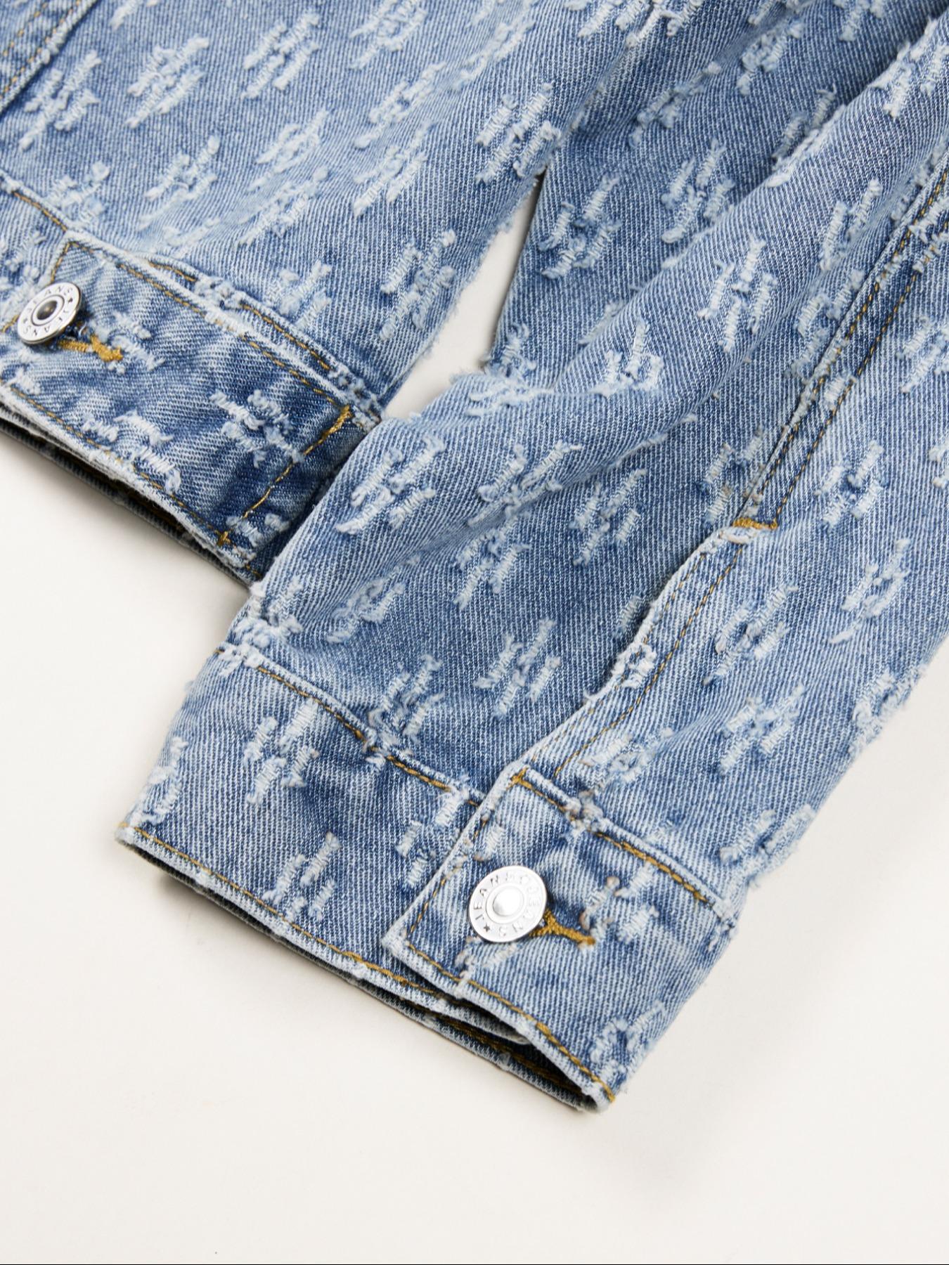 Men's Fashion Casual Washed Light Color Single Button Long Sleeve Collared Denim Jacket, Trendy Street Style Ripped Jean Coat for Outdoor Wear Gift