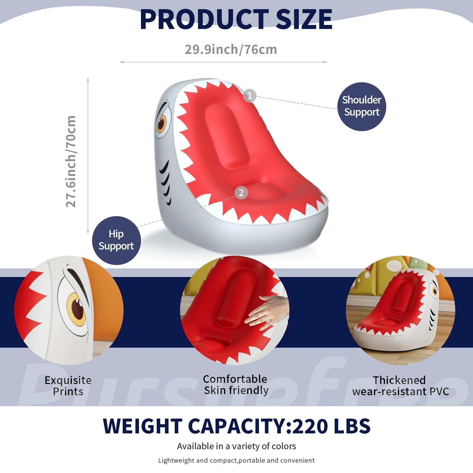 1pc Creative Shark Shape Inflatable Sofa, Indoor Outdoor Leisure Cartoon Shark Inflatable Small Couch, Self-Inflate, No Pump Included