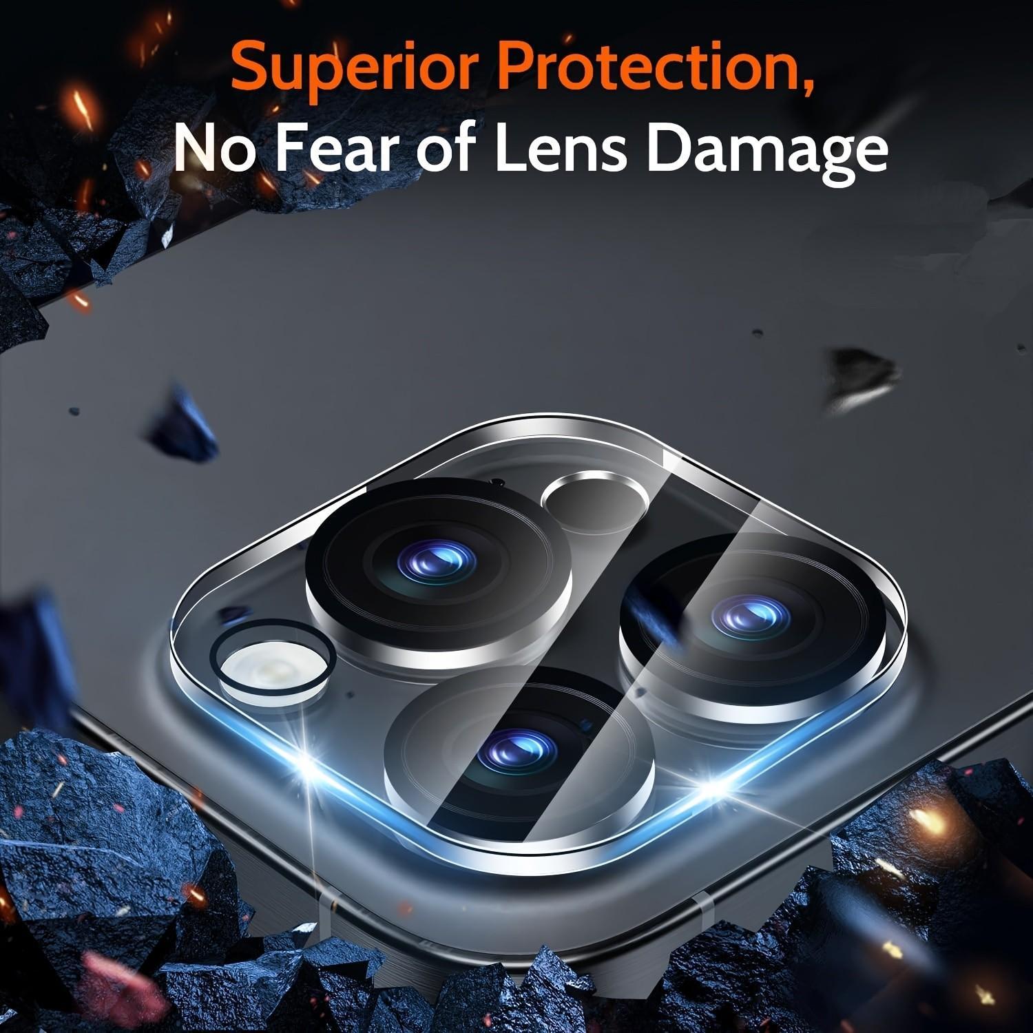 4pcs HD Camera Lens Protector,Compatible with iPhone 17/16/15/14/13/12/11/Pro Max/Pro/Plus/Mini/17 Air/16e,9H Hardness,Complete Lens Coverage,Resistance to Scratches And Impacts,No Affect on Night Shots,Easy to install, Accessories