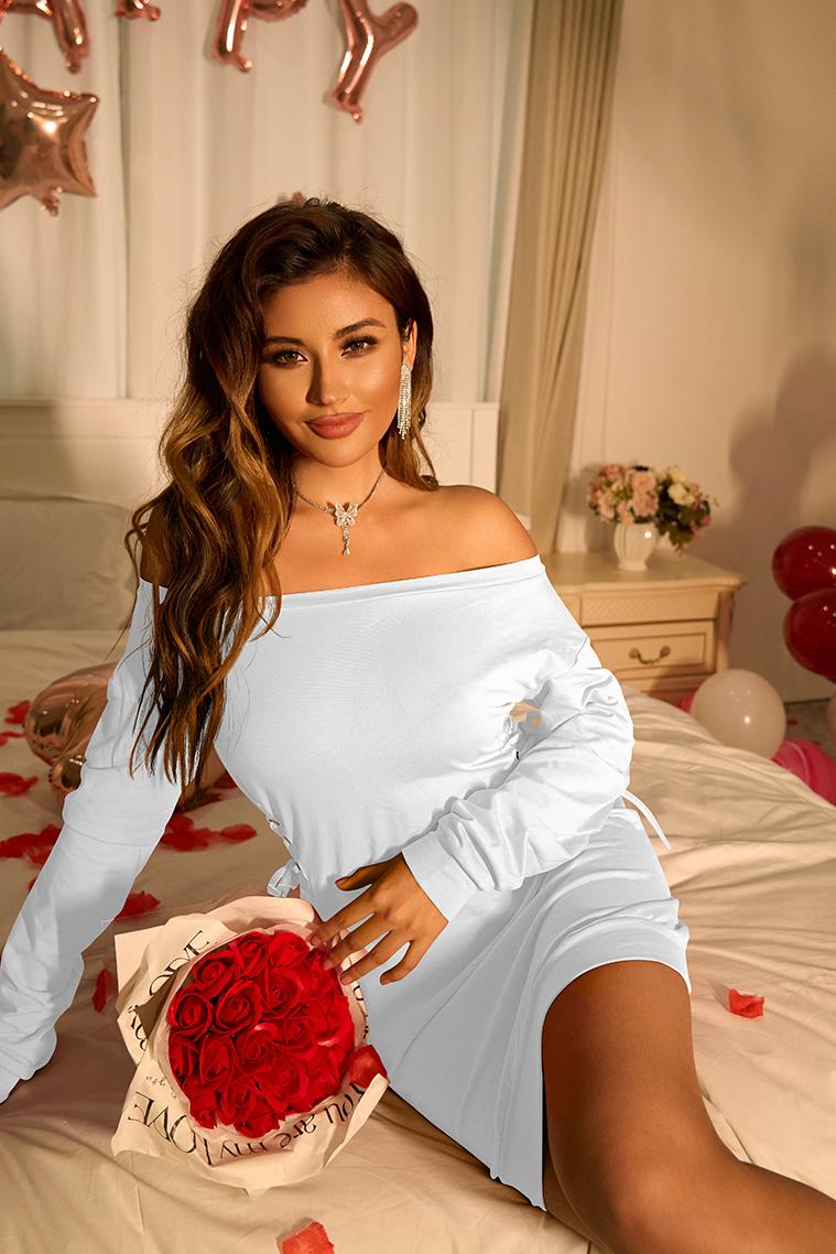 OYV Women's Sexy Off Shoulder Long Sleeve Lace Up Loose Club Mini Dress OYV Women's Sexy Off Shoulder Long Sleeve Lace Up Loose Club Mini Dress