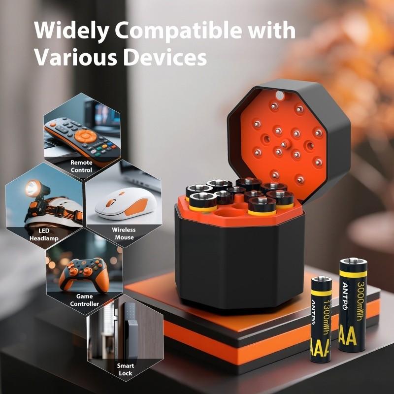 A rechargeable lithium battery compartment, consisting of 8 AA and 4 AAA lithium batteries, suitable for various household appliances. It features rechargeable lithium-ion batteries that can be reused. A must-have item for the home.
