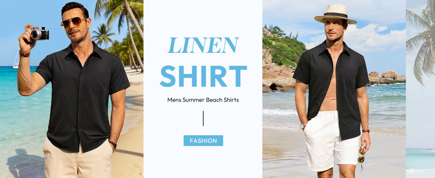 Alimens & Gentle Menswear Mens Linen-Cotton Fabric Plain Short-Sleeve Casual Button-Down Shirt, Lightweight Hippie Tropical Summer Beach Top, Shortsleeve Alimens & Gentle Menswear Mens Linen-Cotton Fabric Plain Short-Sleeve Casual Button-Down Shirt, Lightweight Hippie Tropical Summer Beach Top, Shortsleeve