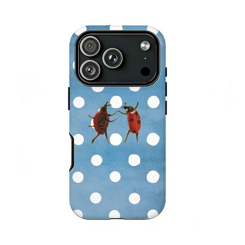 Cottagecore Ladybug Phone Case | Gingham & Stripes Aesthetic ,Compatible for iPhone 16 15 14 13 12 11 17Pro Max,for Samsung S25 S24 S23 S22 Ultra,Durable Dual-Layer design phone cover,Perfect Gift for Her