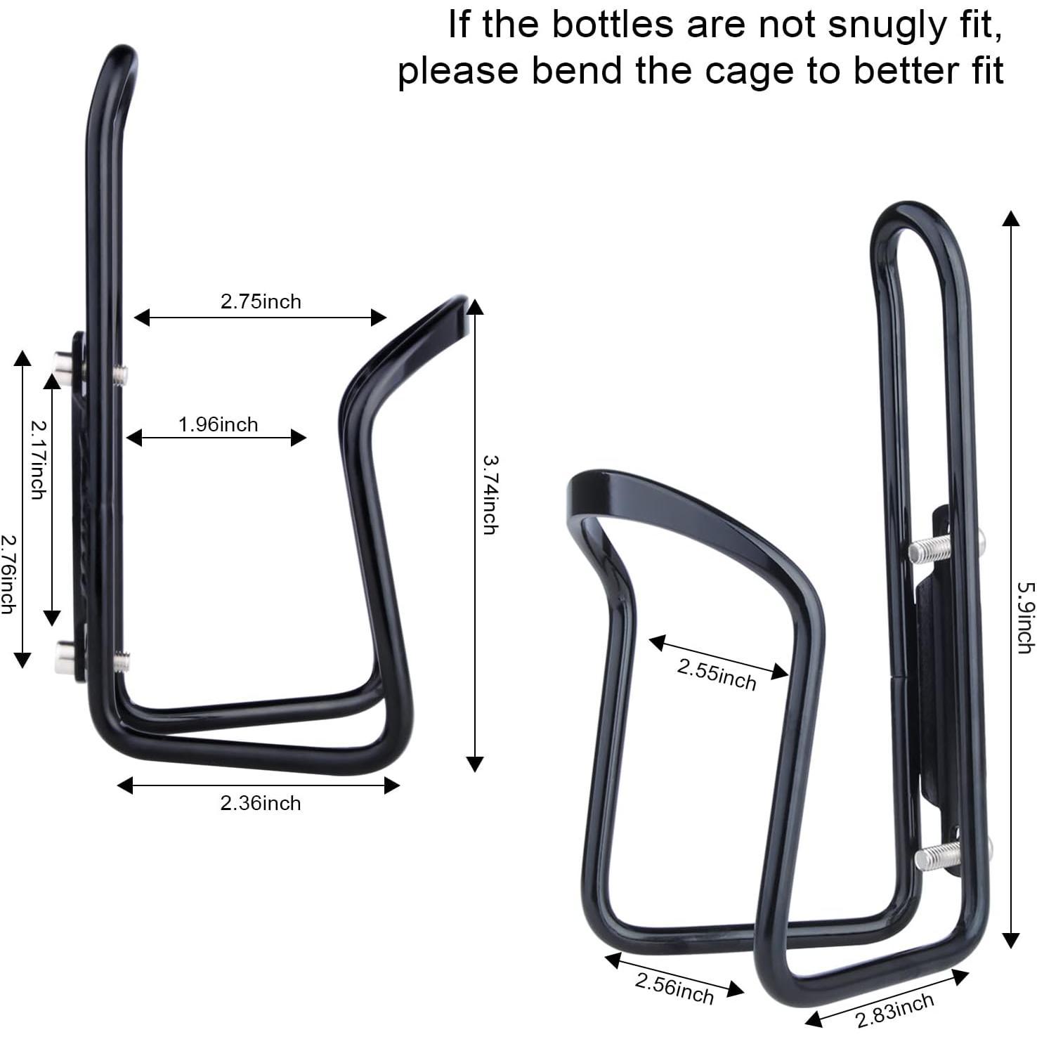 Alloy Metal Biking Water Bottle Cage Holder with 56-71mm Fit, Flexible Arms, Snug Grip for Cycling Rides, Standard Mount