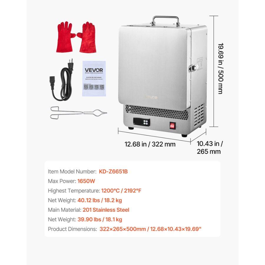 fathersdaygift VEVOR Electric Melting Furnace, 1650W Electric Kiln, Digital Melting Furnace with Max Temperature 2192/1200 for Lost-Wax Casting, Clay DIY, Metal Annealing, Ceramic Firing, PID Temp Control
