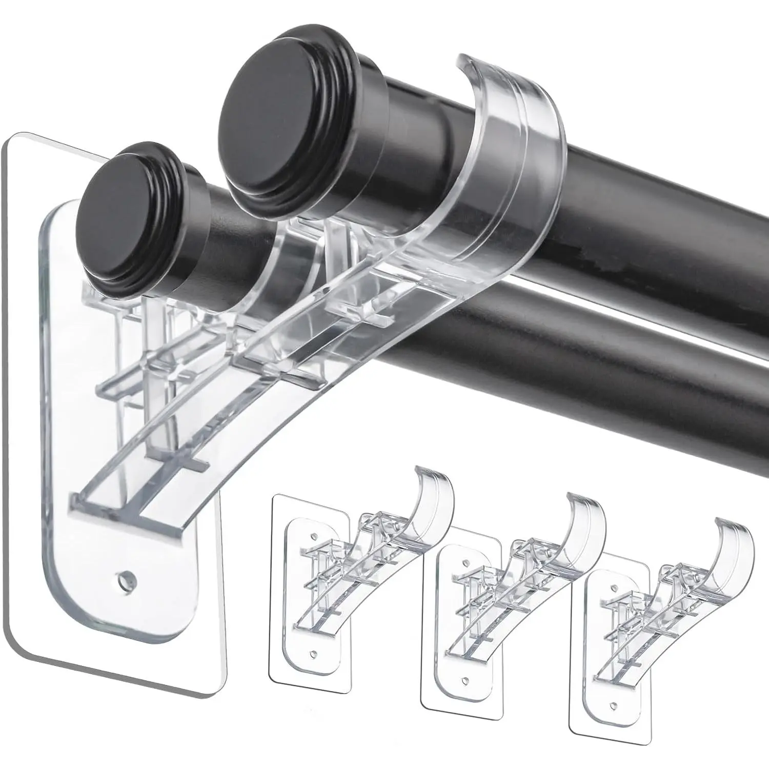 4 Pack Rod Bracket, No Drilling, Clear