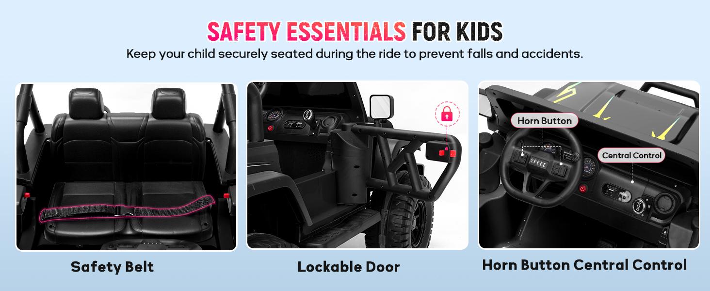 12V-24V Ride on Truck Car 1- 2 Seater Ride Kids Electric Car - 7Ah Large Battery Kids Electric Vehicles with Remote Control, 4WD Kids Jeep 3 Speeds LED Lights, Horn, Music for Kids Aged Black